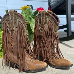 Rockin Country Brown Fringe leather Western cowgirl cowboy Boots 6.5